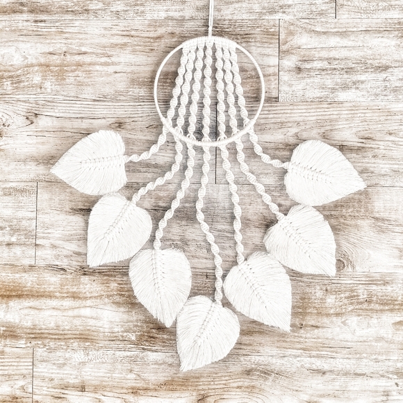 Bohemian Macrame Hanging Handmade Tapestry in Ivory Crème White Pearl Color - Picture 7 of 8